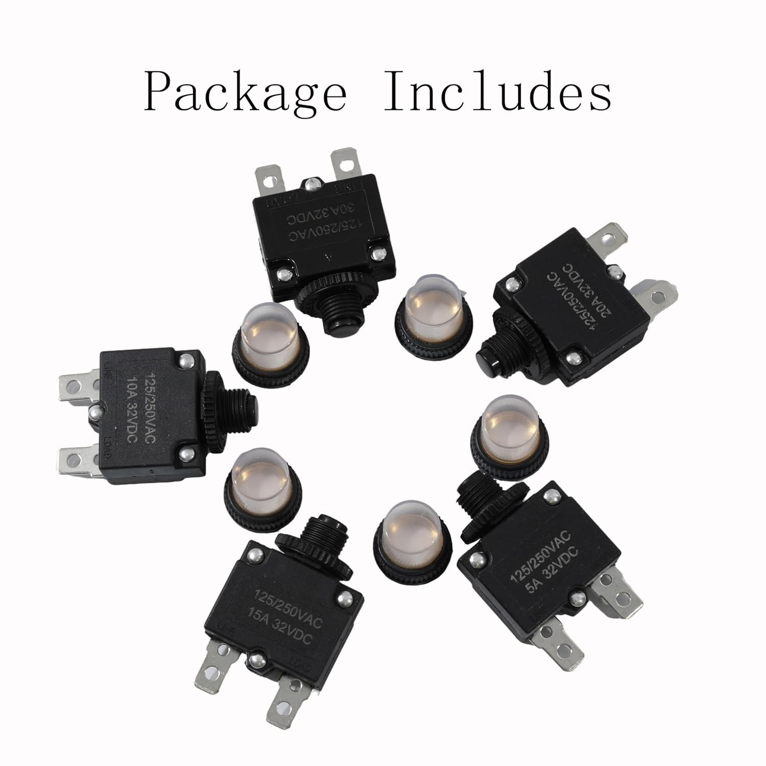 5Pcs Push Button Reset 3 Amp Circuit Breakers with Manual Reset 32VDC,AC125-250V