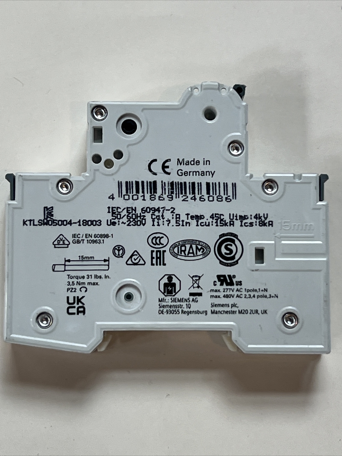 Siemens Supplementary Protector, 20 A, 230/400V Ac, 1 Pole, Din 5Sy61207