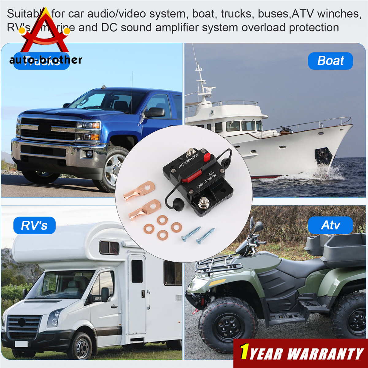 Manual Reset Switch Circuit Breaker Audio Fuse 30A-300A Amp 12V-48V DC Car Boat