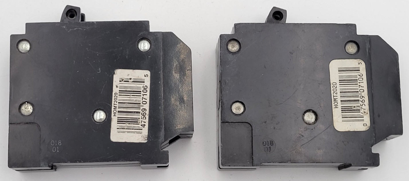 Square D HOMT2020 20A 1-Pole Homeline Twin Tandem Circuit Breaker USED Lot of 2