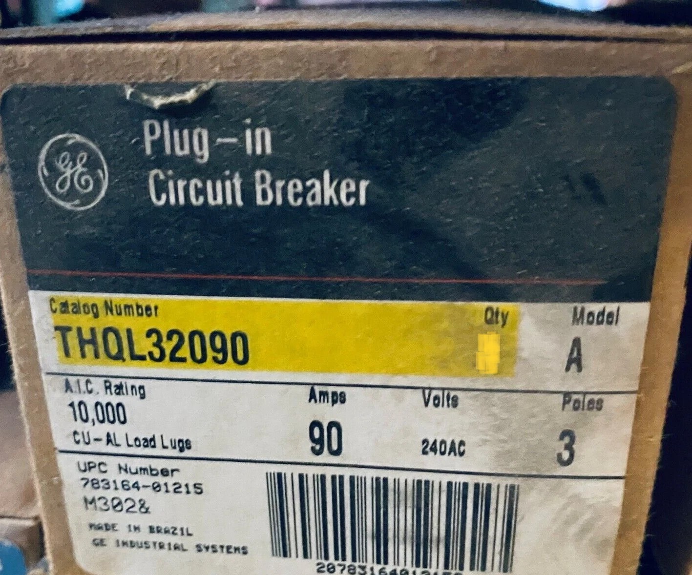 GE THQL32090 BREAKER 3POLE 90A 240V NEW READY TO SHIP (PER EACH)