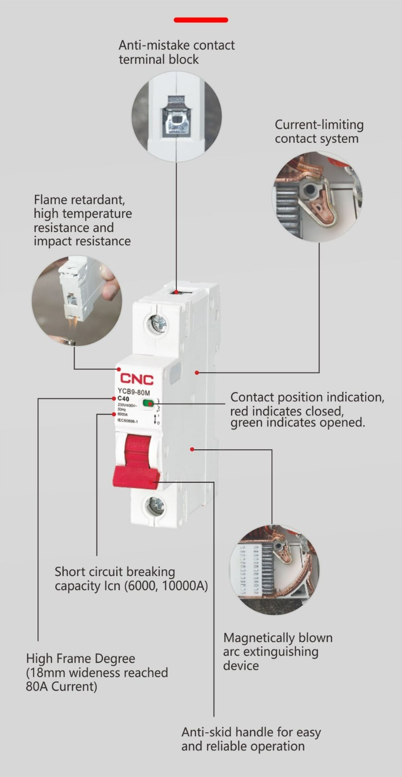 Miniature Circuit Breaker 6/10/16/20/25/32/40/50/63/80A 50/60Hz 1P/2P/3P/4P