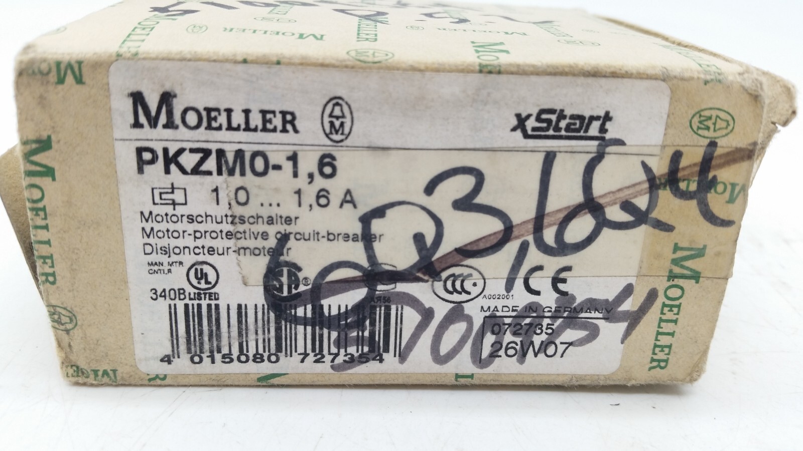Moeller PKZM0-1,6 Motor-protective Circuit Breaker W/Auxiliary Contact