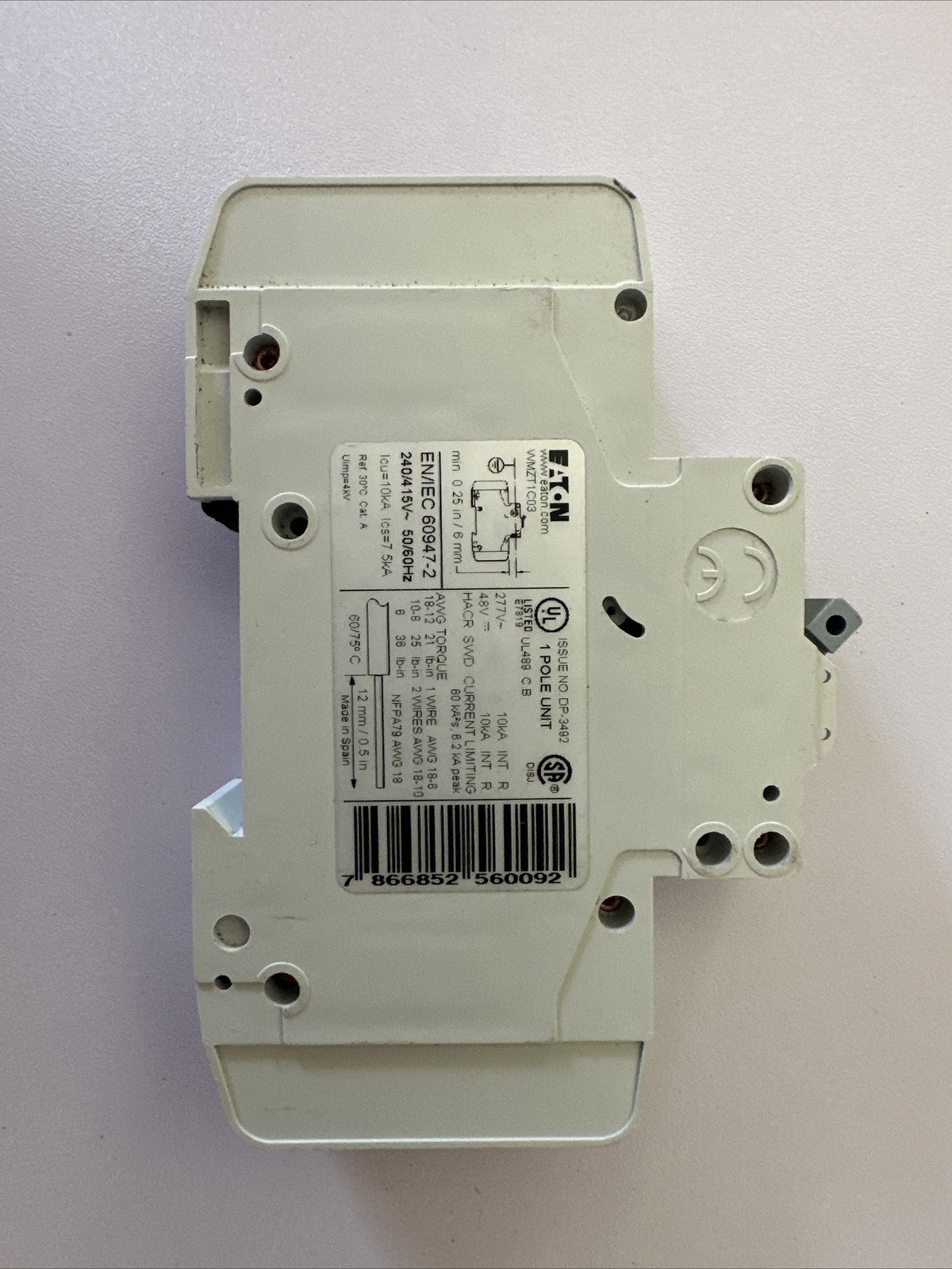 EATON CIRCUIT BREAKER WMZT1C03 1 POLE 1P 3 AMP DINRAIL MOUNT CONTROL PANEL PROT.