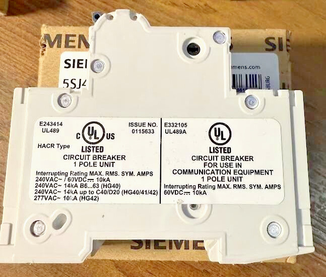 Siemens 5SJ4125-7HG40 Sentron Miniature Circuit Breaker