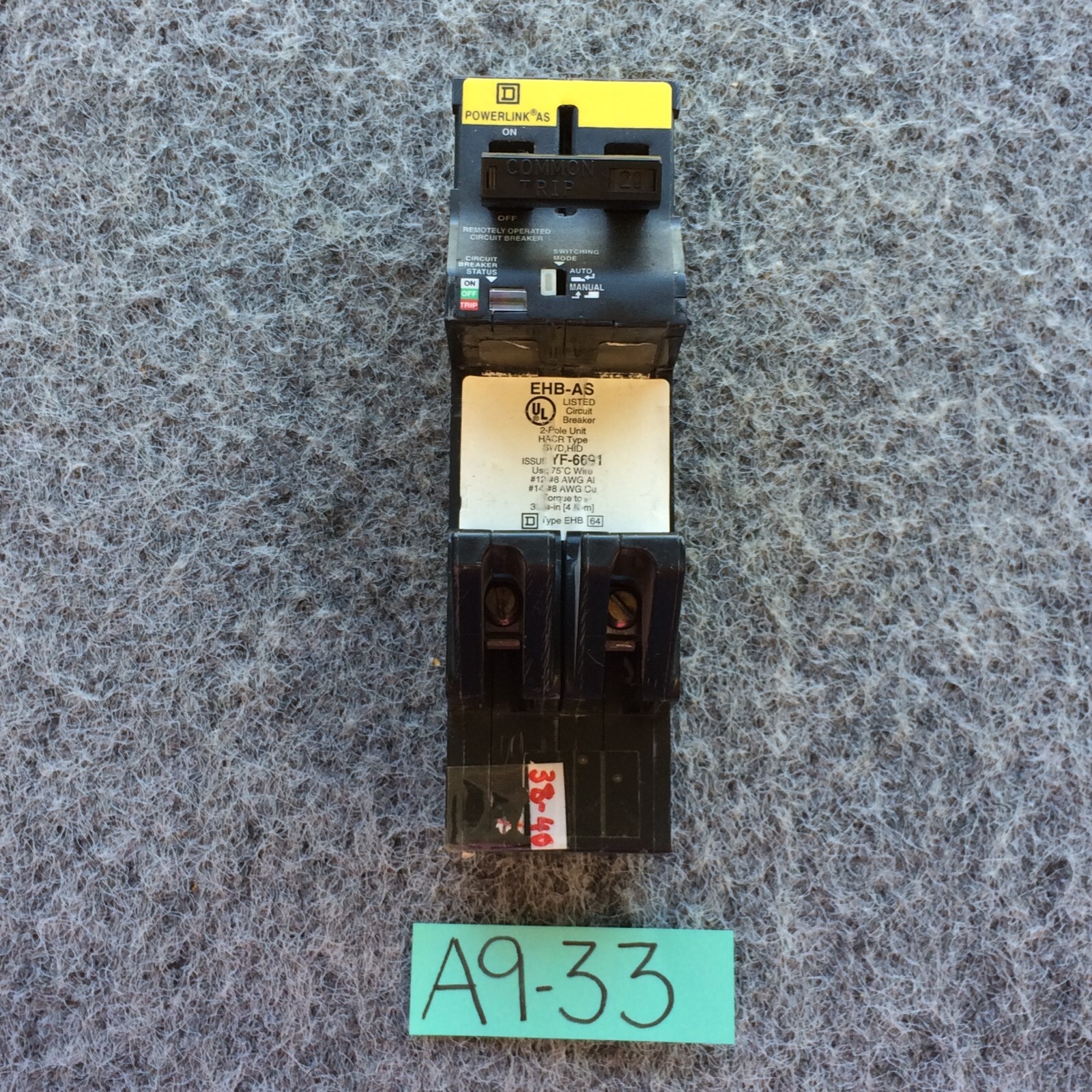 SQUARE D EHB24020AS, 20 Amp 480V, Remotely Operated Circuit Breaker – WARRANTY