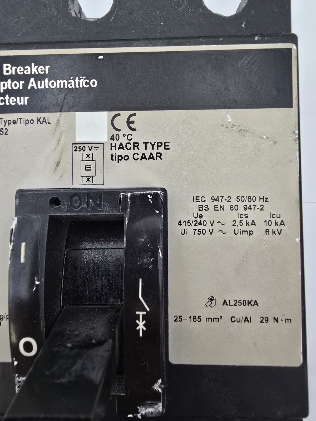 Square D KAL36200 Bolt On Circuit Breaker 200A 600VAC 250VDC HACR 50/60Hz