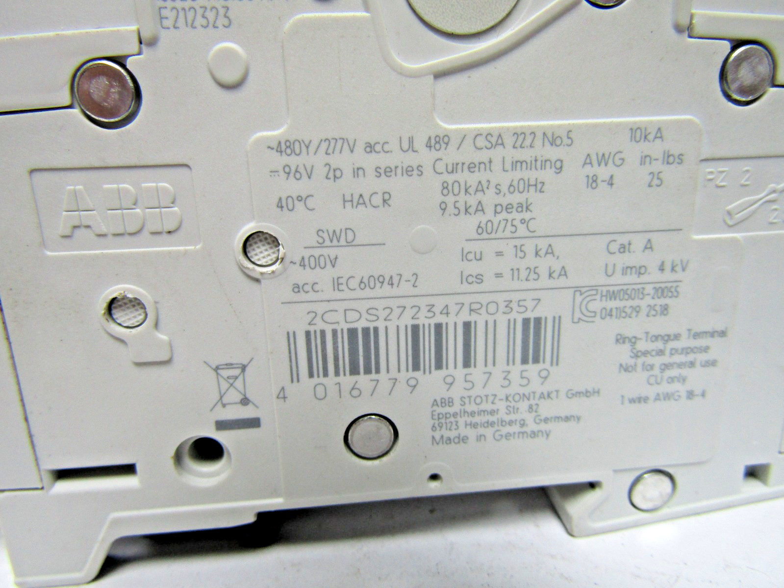 ✌️ABB SU202M-K5A 5 AMP, 2-POLE MINIATURE CIRCUIT BREAKER