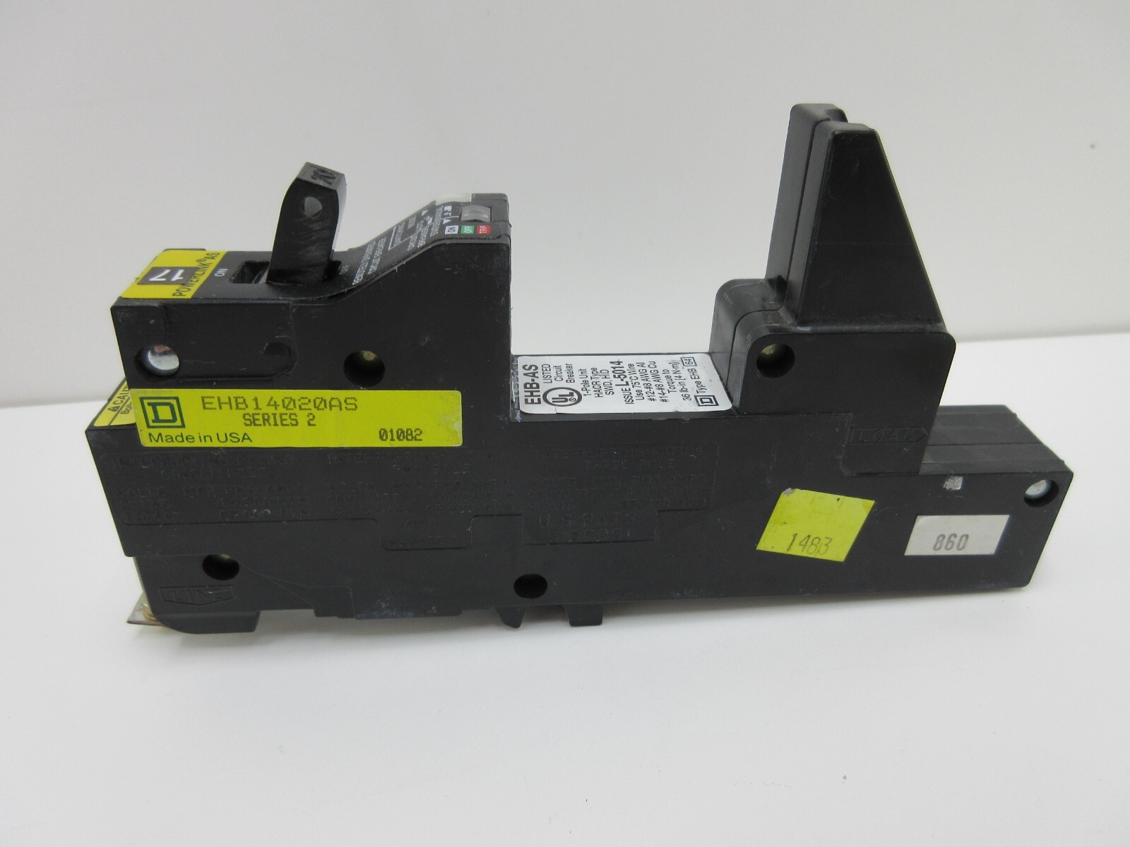 Square D EHB14020AS EHB 1P 277V 20A Remote Control Circuit Breaker USED, TESTED