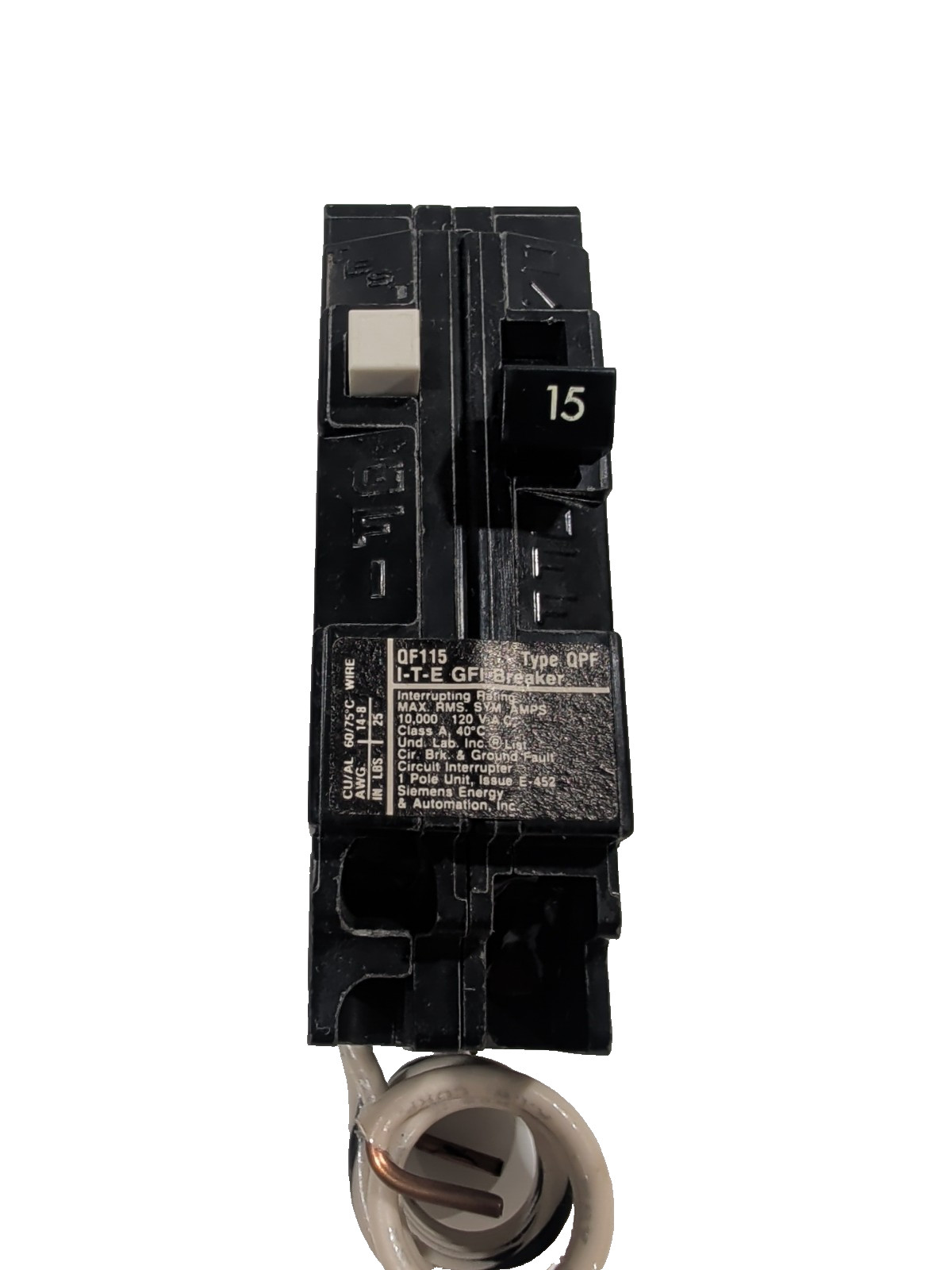 Siemens ITE QF115 15A 1-Pole 120V GFCI Ground Fault Circuit Breaker EQ Frame