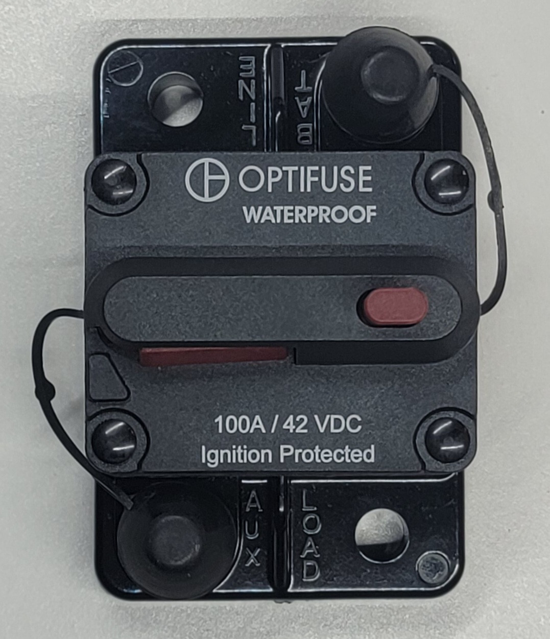 Optifuse Waterproof High Amp Circuit Breaker 100A 42V D.C. Manual Reset 153100