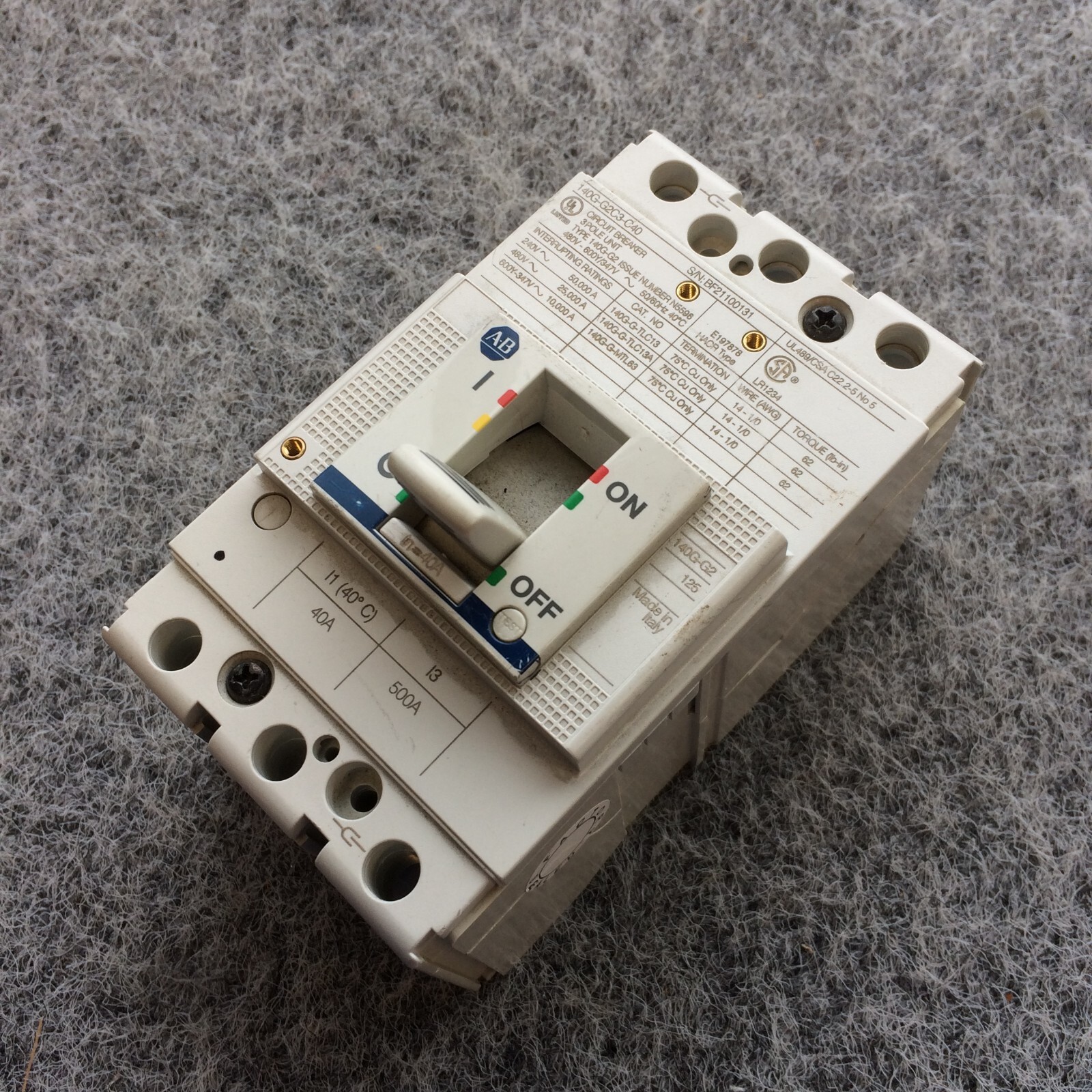 140G-G2C3-C40 Allen-Bradley 3-Pole 480V Molded Case Circuit Breaker