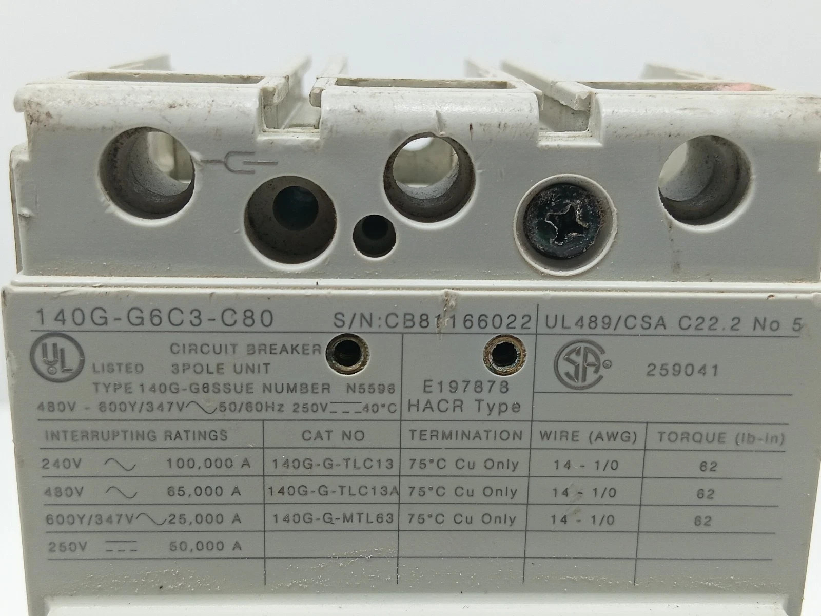 USED ALLEN BRADLEY 140G-G6C3-C80A SER A.CIRCUIT BREAKER 3 POLE 80 AMPS / LOT OF3