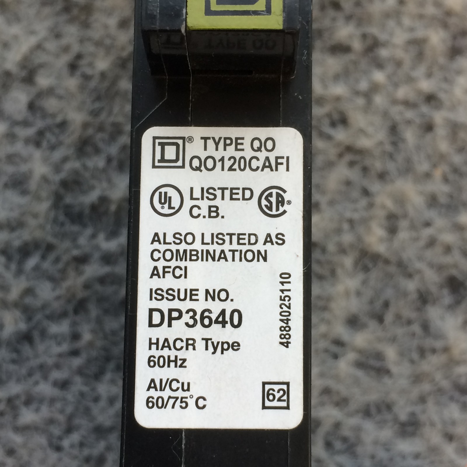 NEW TAKEOUT NOS Square D QO120CAFI 20 Amp 1 Pole 120V Plug In Arc Fault CAFI