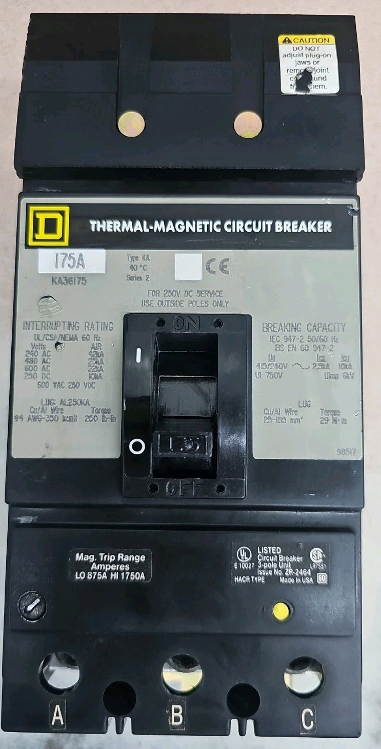 KA36175 Square D 175 Amp 600 Volt I-Line Circuit Breaker SEE LABEL