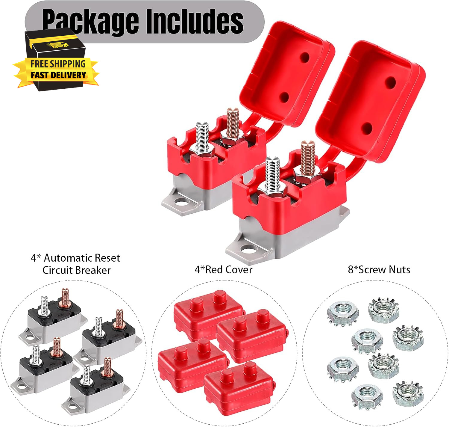 4 Pieces DC 12V – 24V Automatic Reset Circuit Breaker Circuit Breaker with Cover