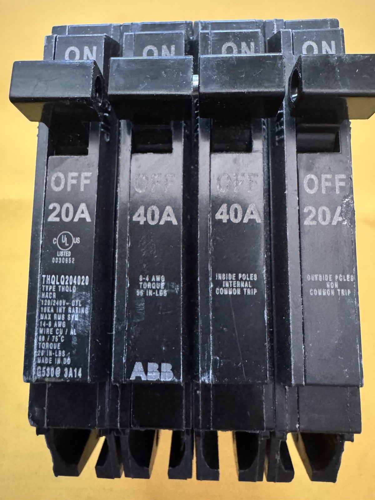 2-20 Amp Single-Pole 1-40 Amp Double-Pole Quad 120-Volt/240-Volt Circuit Breaker