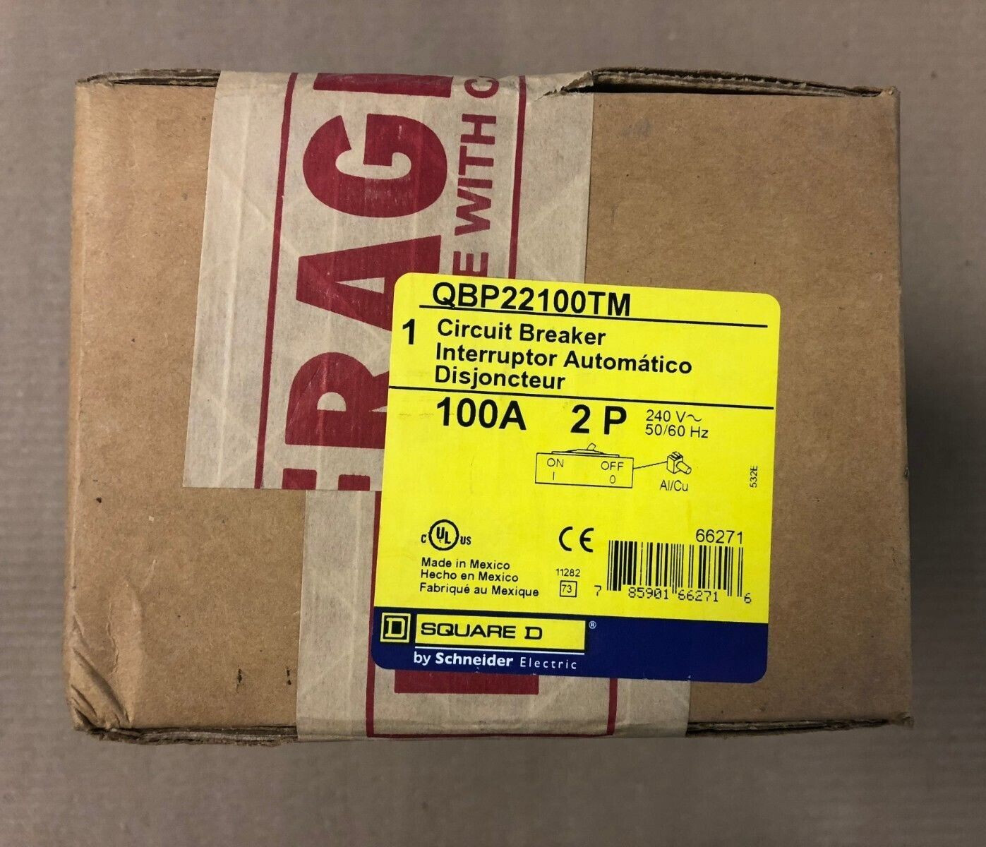 New In Box Square D QBP QBP22100TM 2 Pole 100 Amp 240v 10kA Circuit Breaker