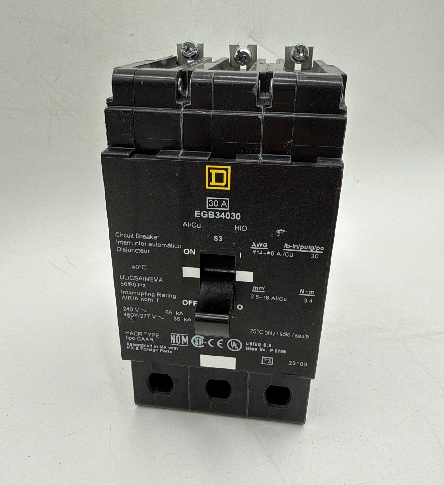 Square D EGB34030 Bolt On Circuit Breaker 30A 480V 3P EGB 30 Amp 3 Pole New