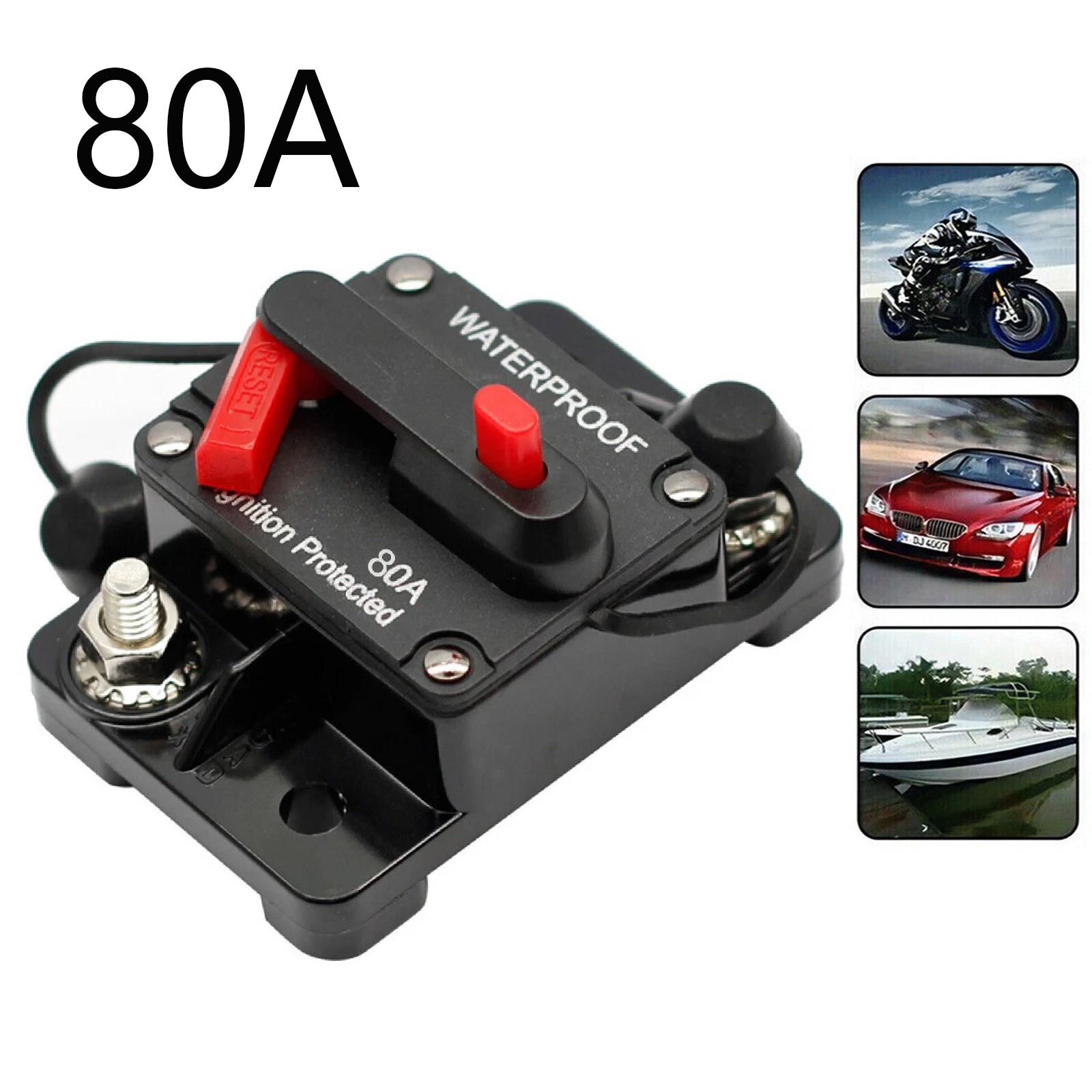 80 Amp Waterproof Car Circuit Breaker Fuse Reset For Boat Auto DC 12V-48V