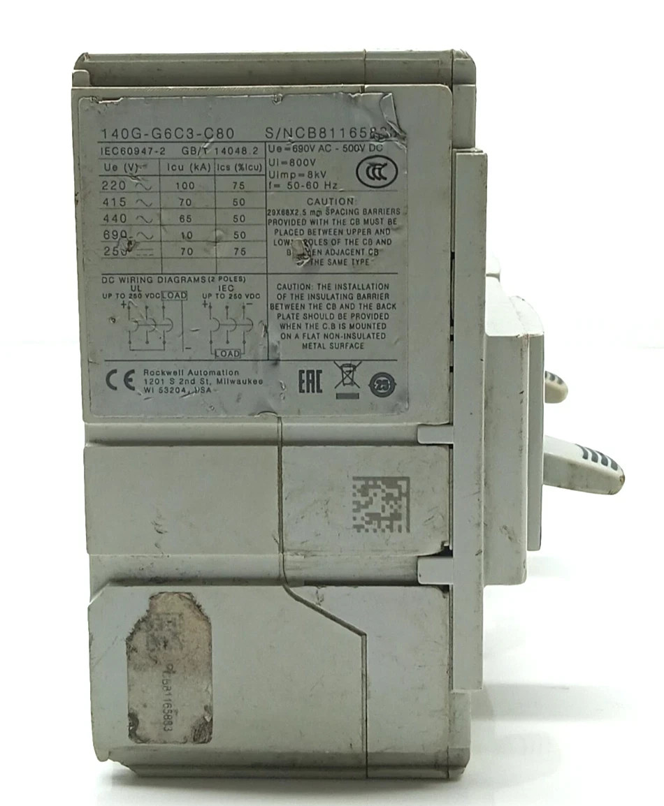 USED ALLEN BRADLEY 140G-G6C3-C80A SER A.CIRCUIT BREAKER 3 POLE 80 AMPS / LOT OF3