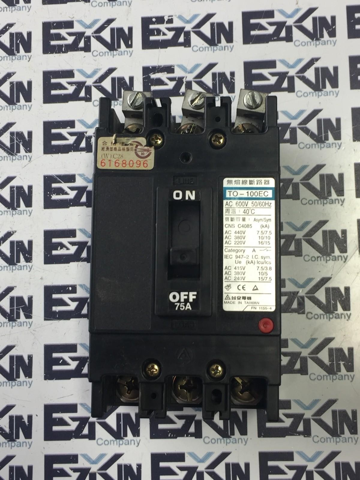 Taian TO-100EC Circuit Breaker, 600VAC 75Amp