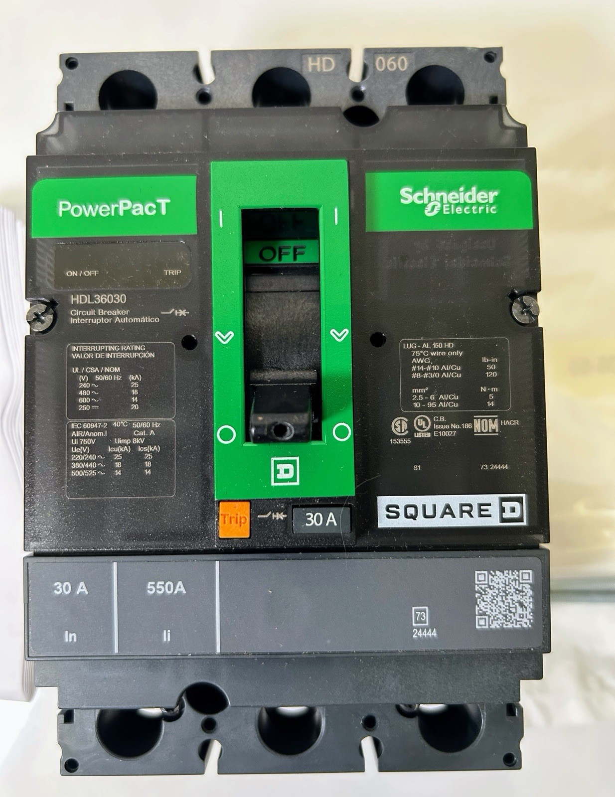 Square D/PowerPacT HD 060 Cat # HDL36030 3 Poles Circuit Breaker ( 30AMPs )