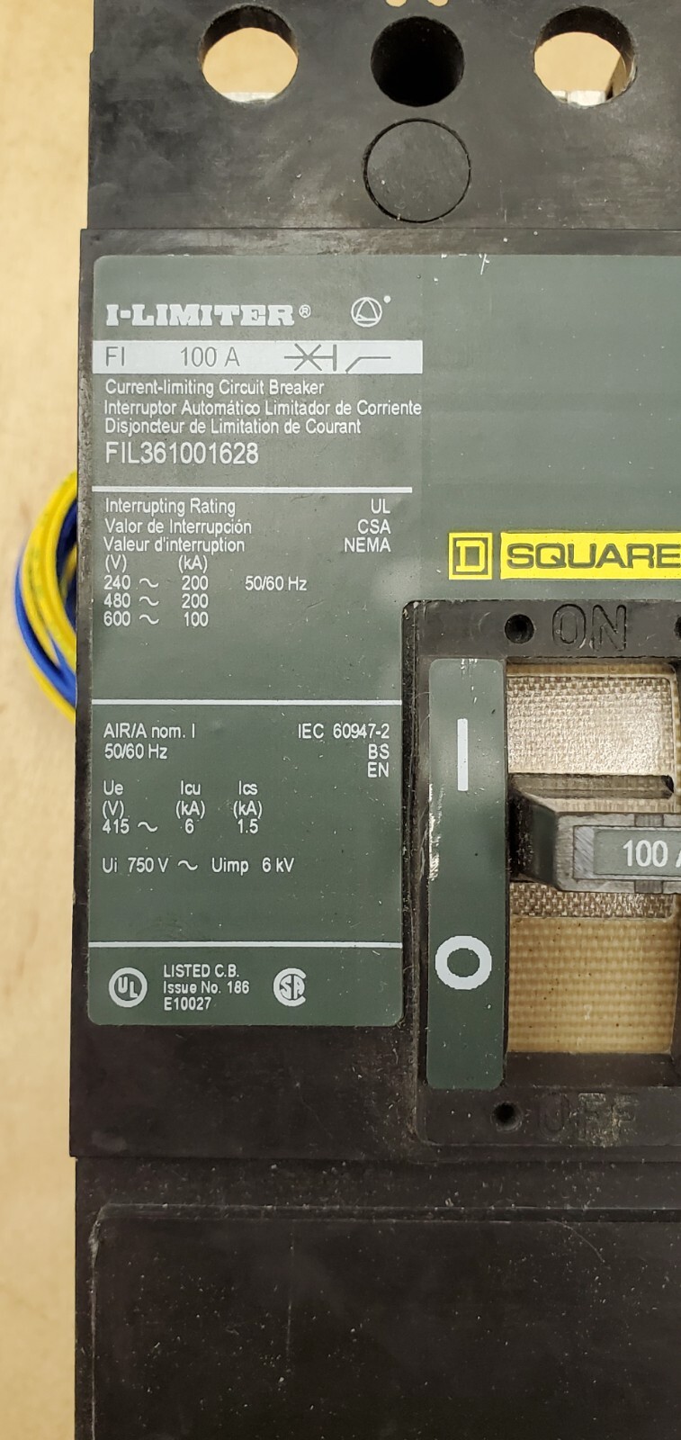 Square D FIL36100 1628 Circuit Breaker w/ Aux Contact & Under Voltage Trip – NEW