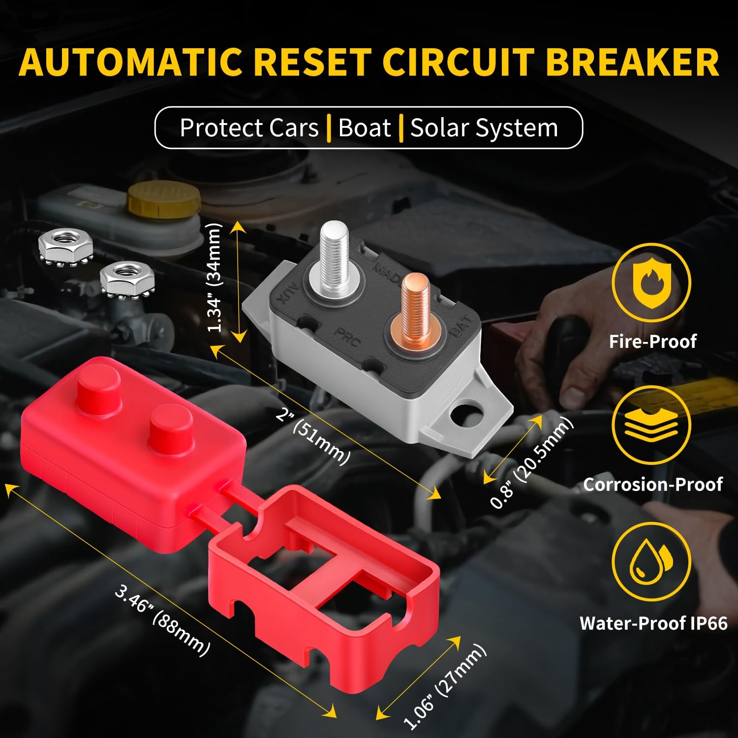Bolipoeq 20Amp Automatic Reset Circuit Breaker 12V-24V DC for Automotive Red