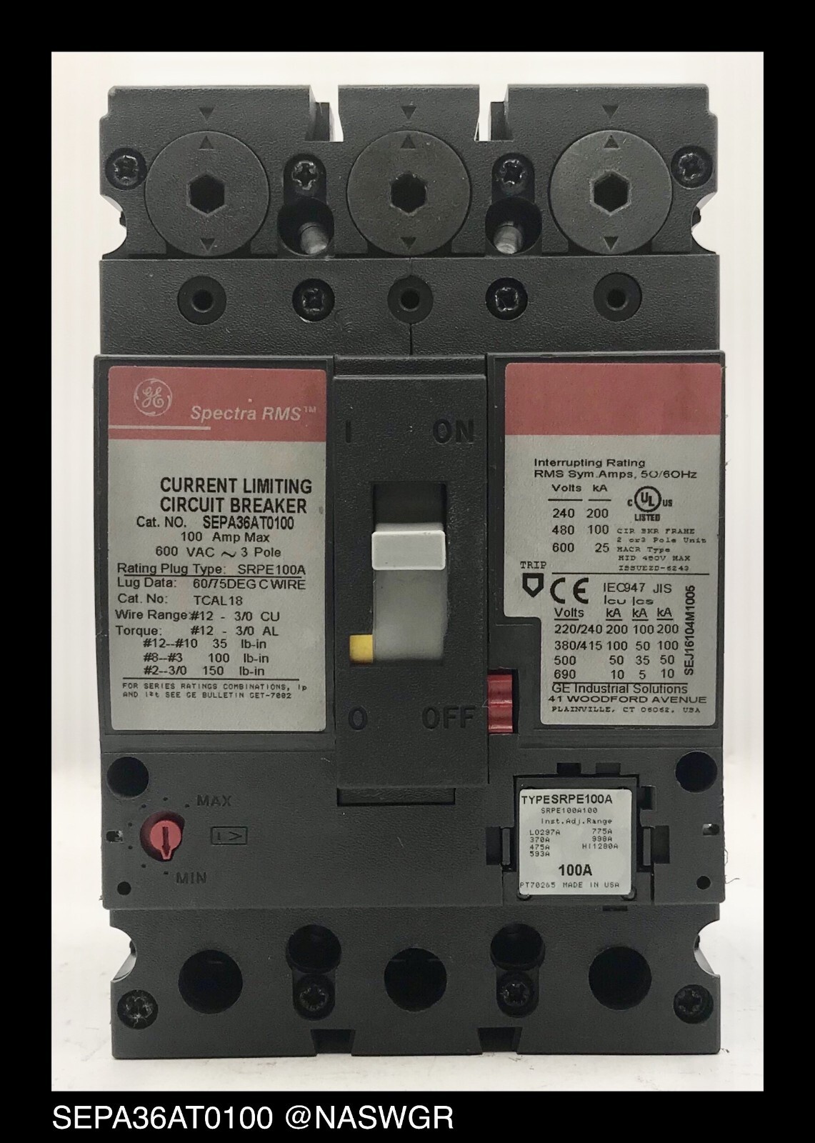 GE Spectra RMS SEPA36AT0100 Circuit Breaker ~ 100 Amp – Tested/1Yr Warranty