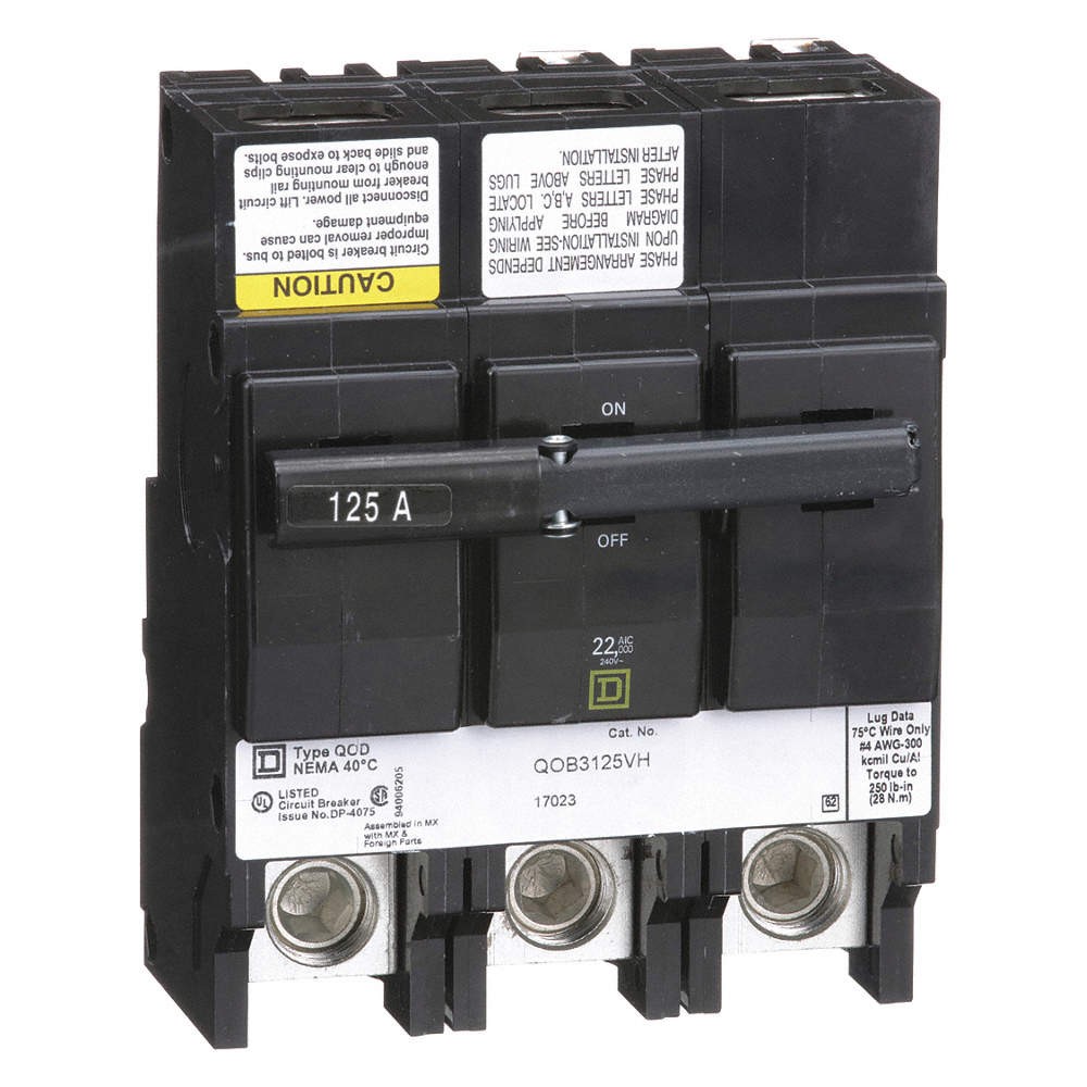SQUARE D QOB3125VH Circuit Breaker,125A,Bolt On,120/240V,3P 2DM83