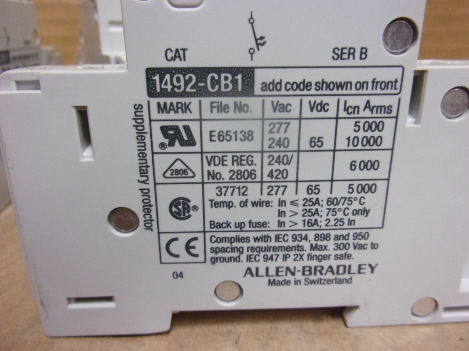 Allen Bradley Circuit Breaker , 1492-CB1 G300 , 1 pole , 30 amp, Lot of 4 , used