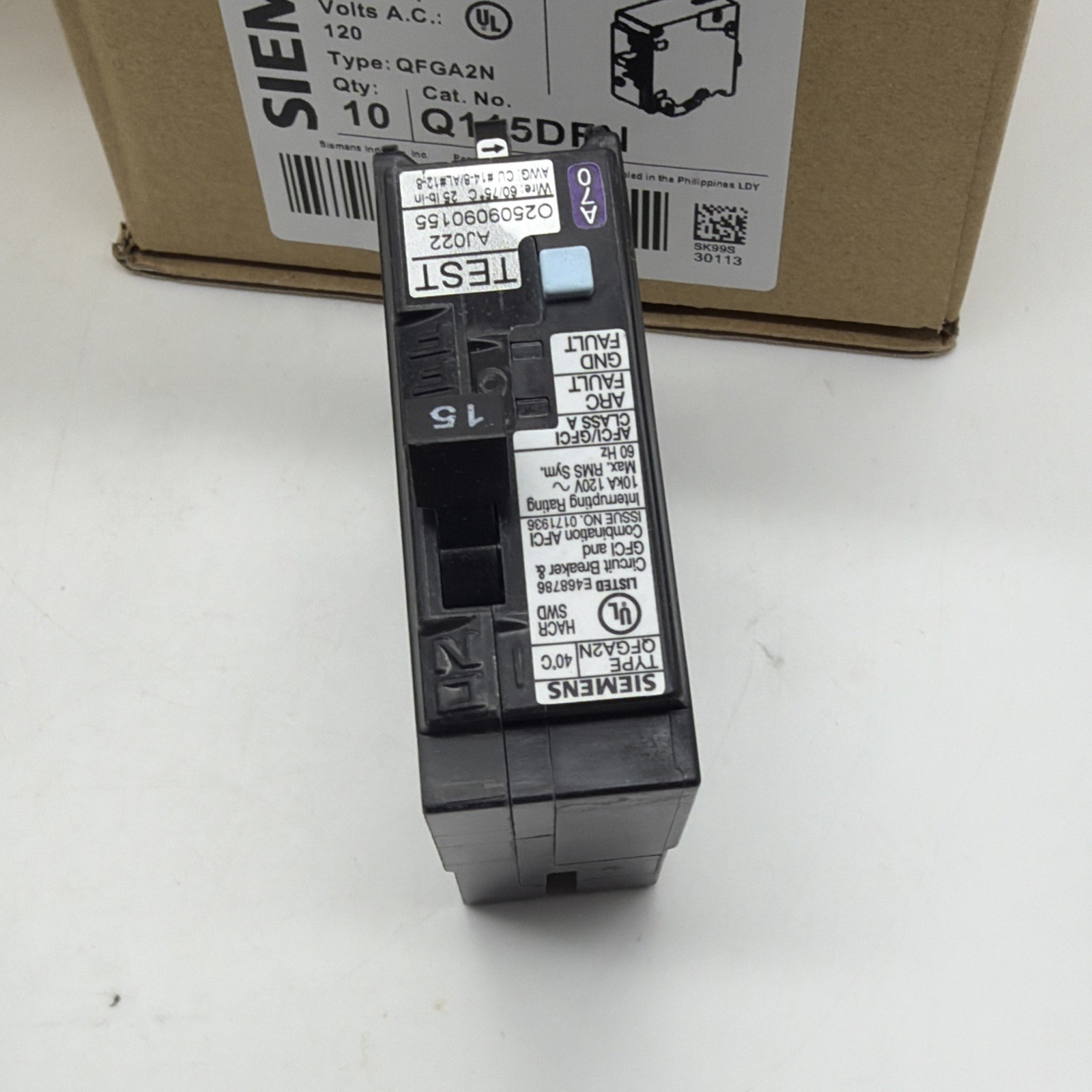 10X Siemens Q115DFN 15A 120V AFCI/GFCI Dual Function Plug-On Neutral Breaker NEW