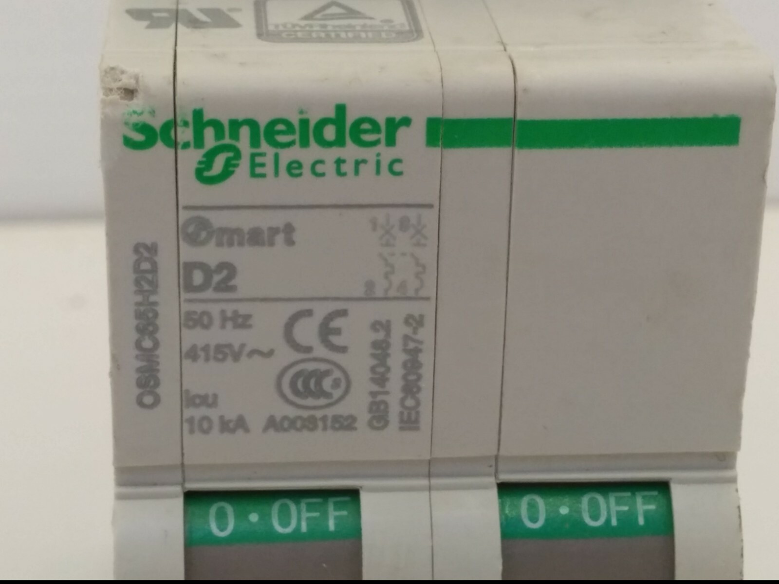 SCHNEIDER ELECTRIC D2 CIRCUIT BREAKER, 2-POLE, 50Hz 415V 10kA OSMC65H2D2