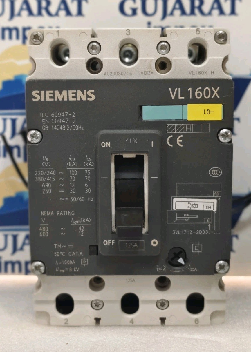 SIEMENS VL 160X 125AMPS 3P 380/415V 70KA / W 3VL9400-UH00 220-250VAC TESTED OK
