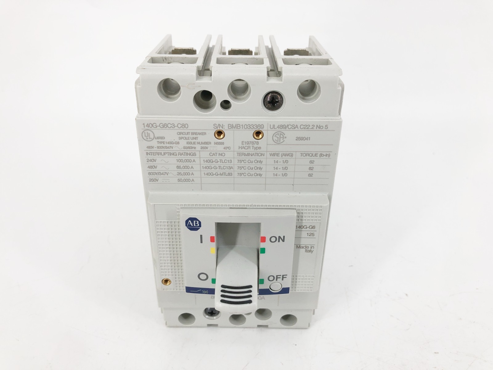 New Allen Bradley 140G-G6C3-C80 Circuit Breaker 80A 3P 480V – No Box