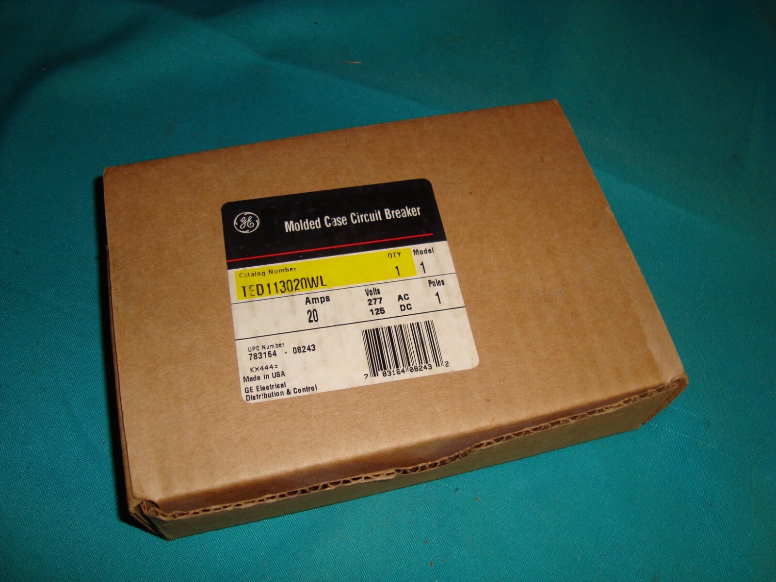 General Electric TED113020WL circuit breaker 277 vac 20 amp, 125 vdc