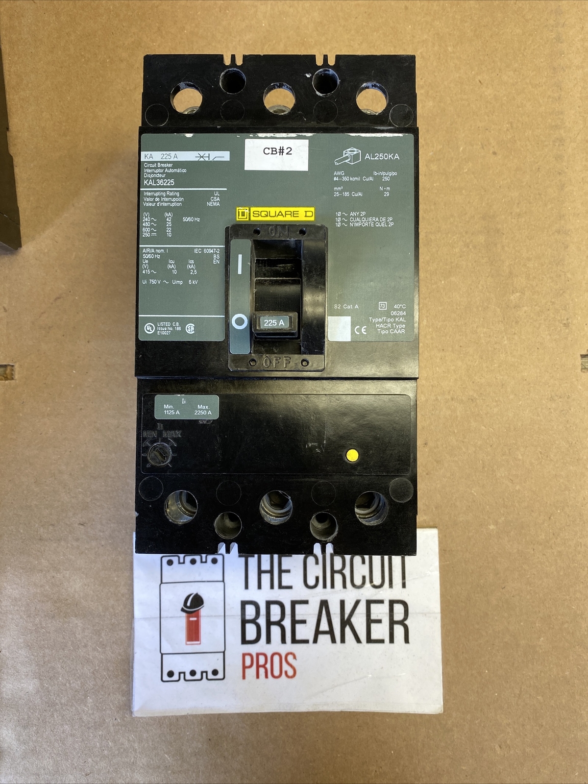 SQUARE D KAL36225 GREEN LABEL 3 POLE CIRCUIT BREAKER 225A 600V refurbished
