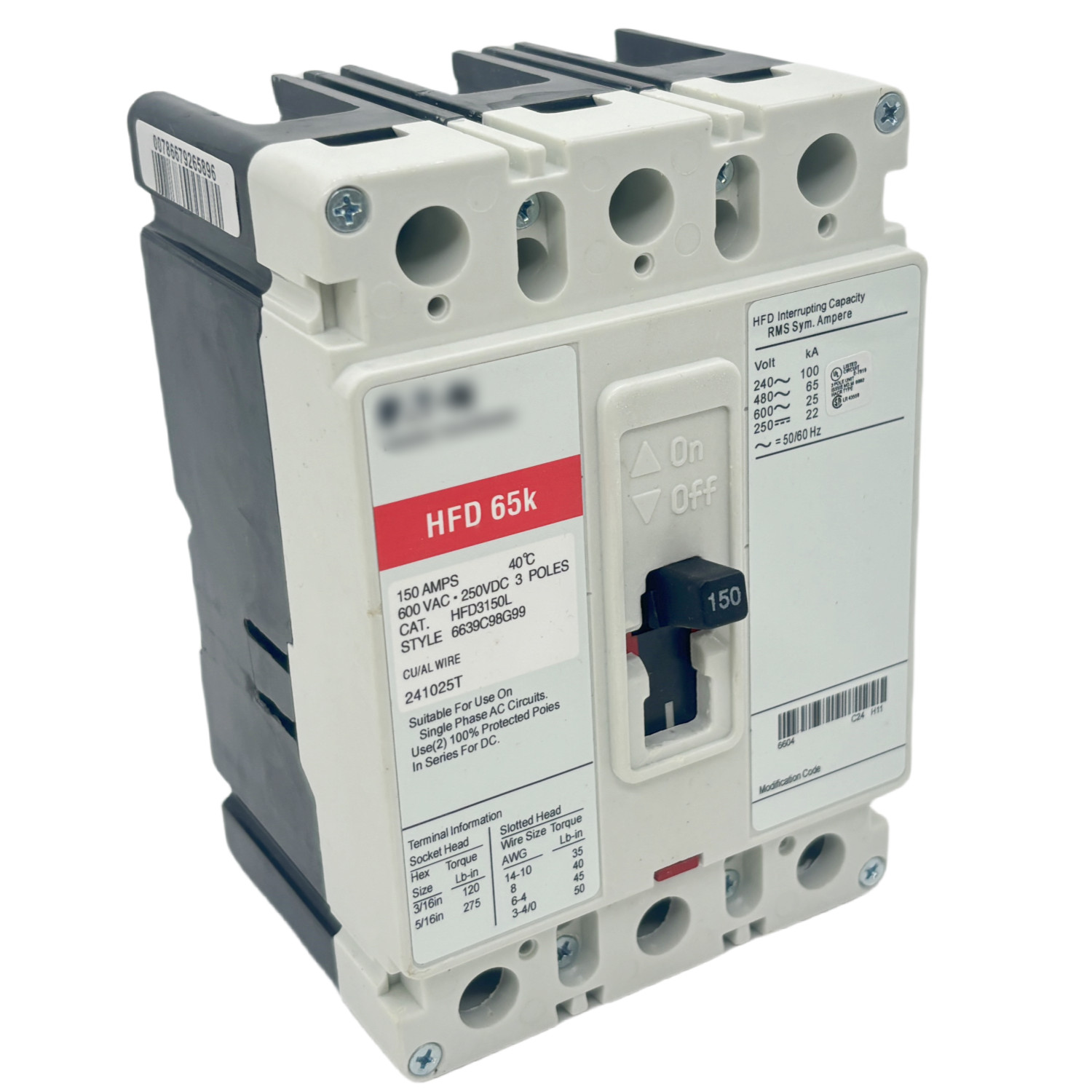 For Circuit Breakers HFD3150L HFD3150 EATON CIRCUIT BREAKER 3P 150A 600V