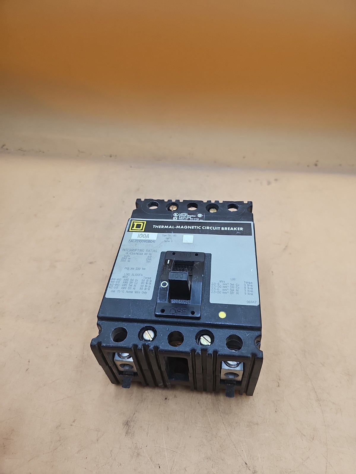 Square D FAL22100WB8041 W Pole 100 Amp Thermal-Magnet Circuit Breaker