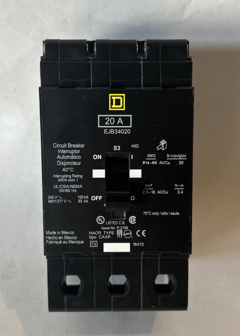 Square D EJB34020 20 Amp 3 Pole 480y/277 V 100 kA 50/60 Hz Circuit Breaker