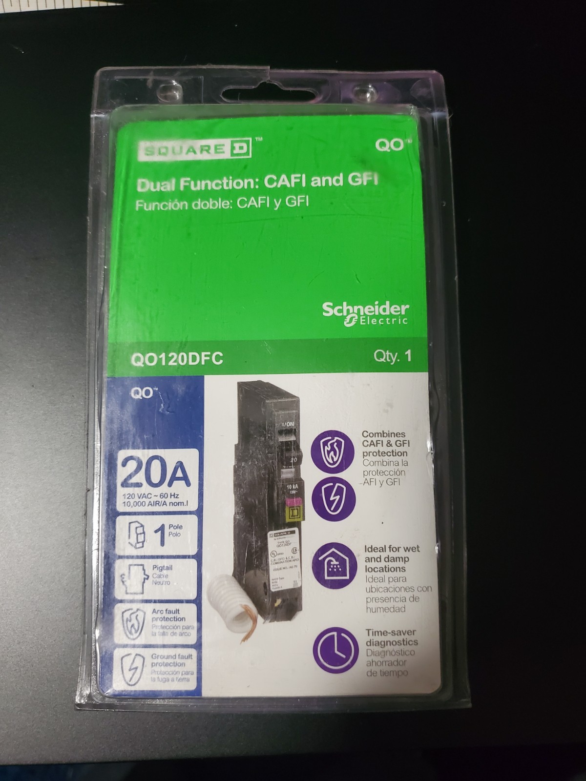 Square D QO120DFC 20A Dual Function Breaker CAFCI & GFCI 1-Pole NEW