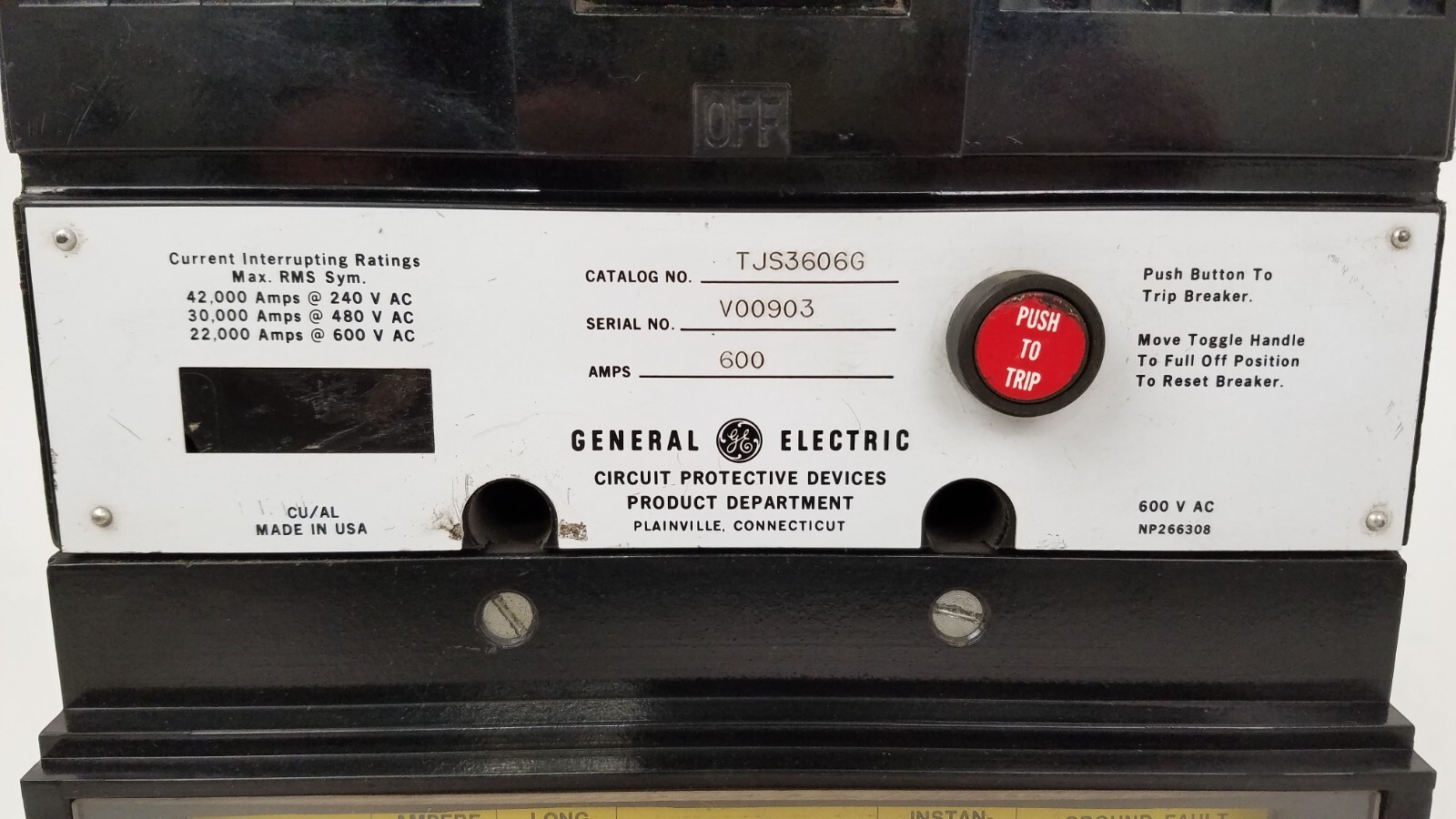 TJS3606G GE 600A 600V Circuit Breaker Solid State VersaTrip – Next Day Option