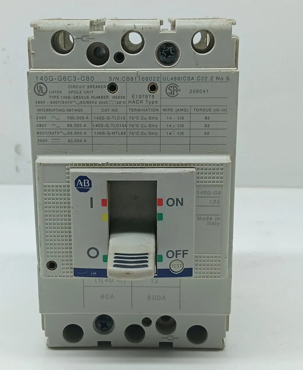 USED ALLEN BRADLEY 140G-G6C3-C80A SER A.CIRCUIT BREAKER 3 POLE 80 AMPS / LOT OF3
