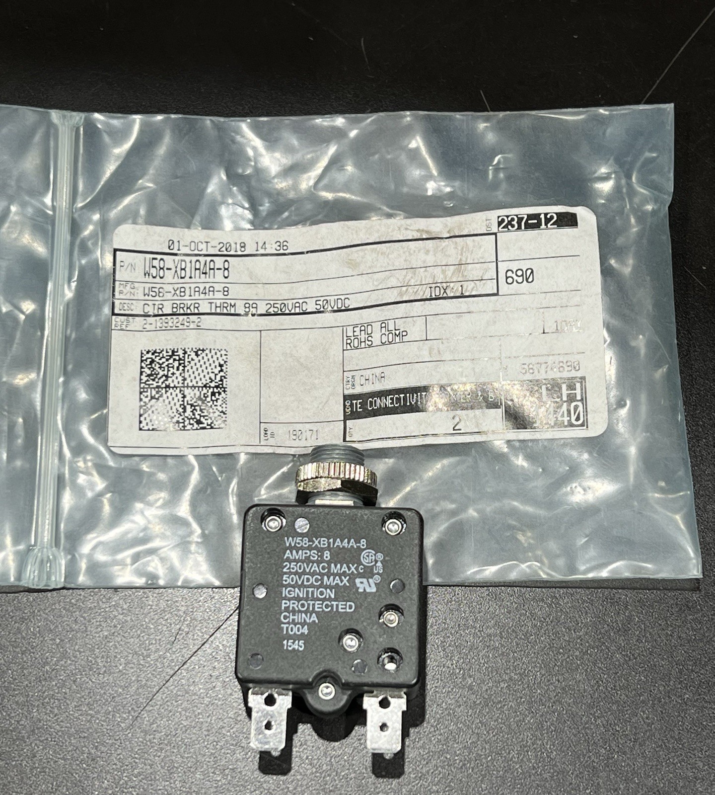 Potter & Brumfield W58-XB1A4A-8 Thermal Circuit Breaker 8 Amps New old Stock