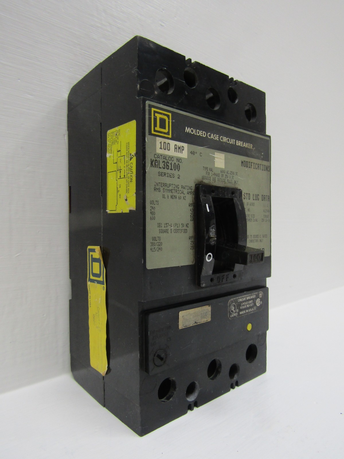 Square D KAL36100 100 Amp 600V 3 Pole Circuit Breaker 100A 600 VAC