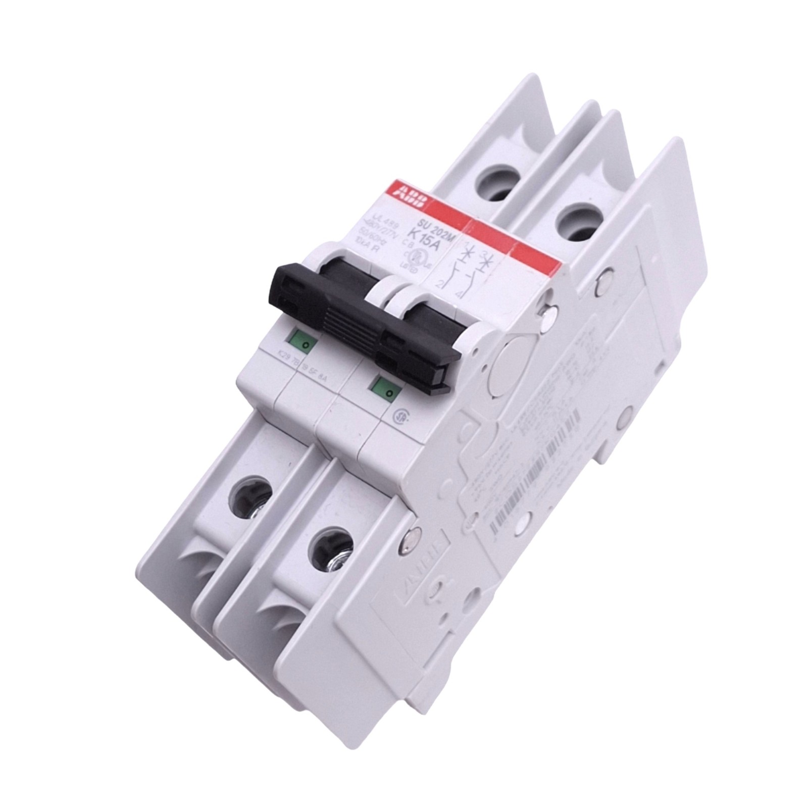 ABB SU202M-K15 Circuit Breaker, 2-Pole, 15A, 480Y/277VAC Max, DIN Rail