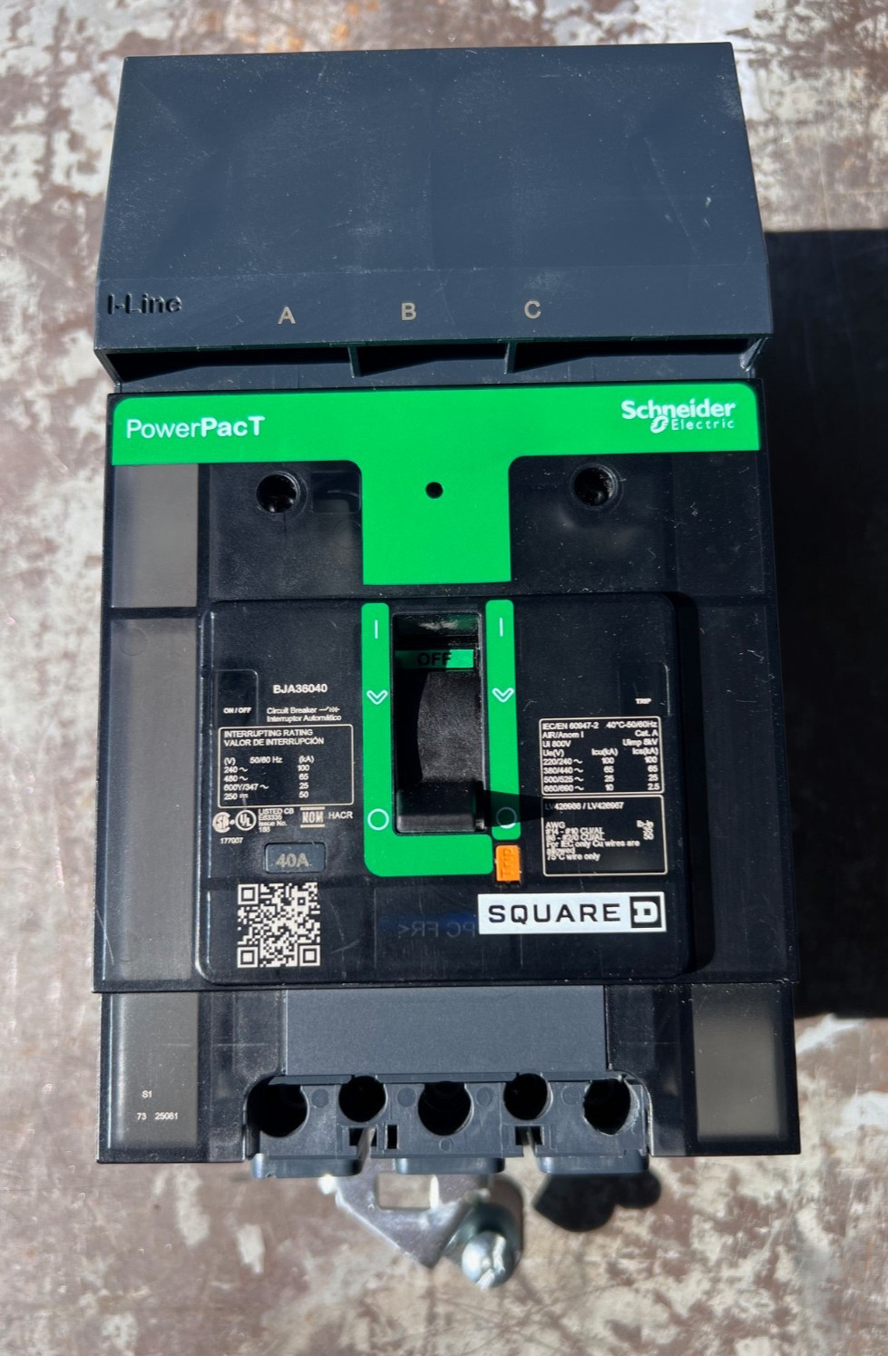 Square D PowerPact BJA36040 Circuit Breaker, 3 Pole, 40 Amp, 600V, Used, Tested