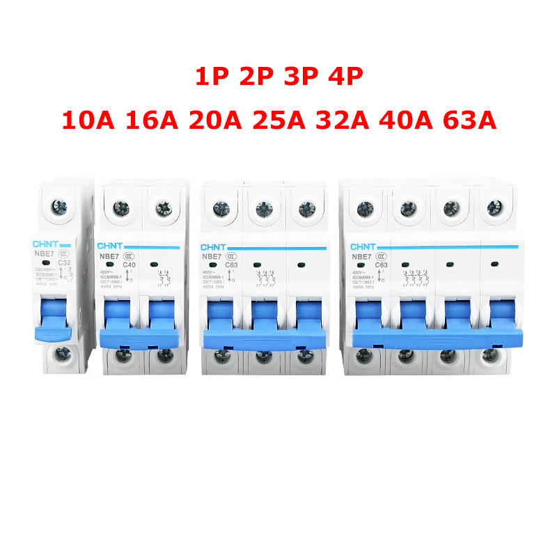 CHNT MCB NBE7 Circuit Breaker 1/2/3/4P 10A/16/20/25/32/40 to 63A Type C