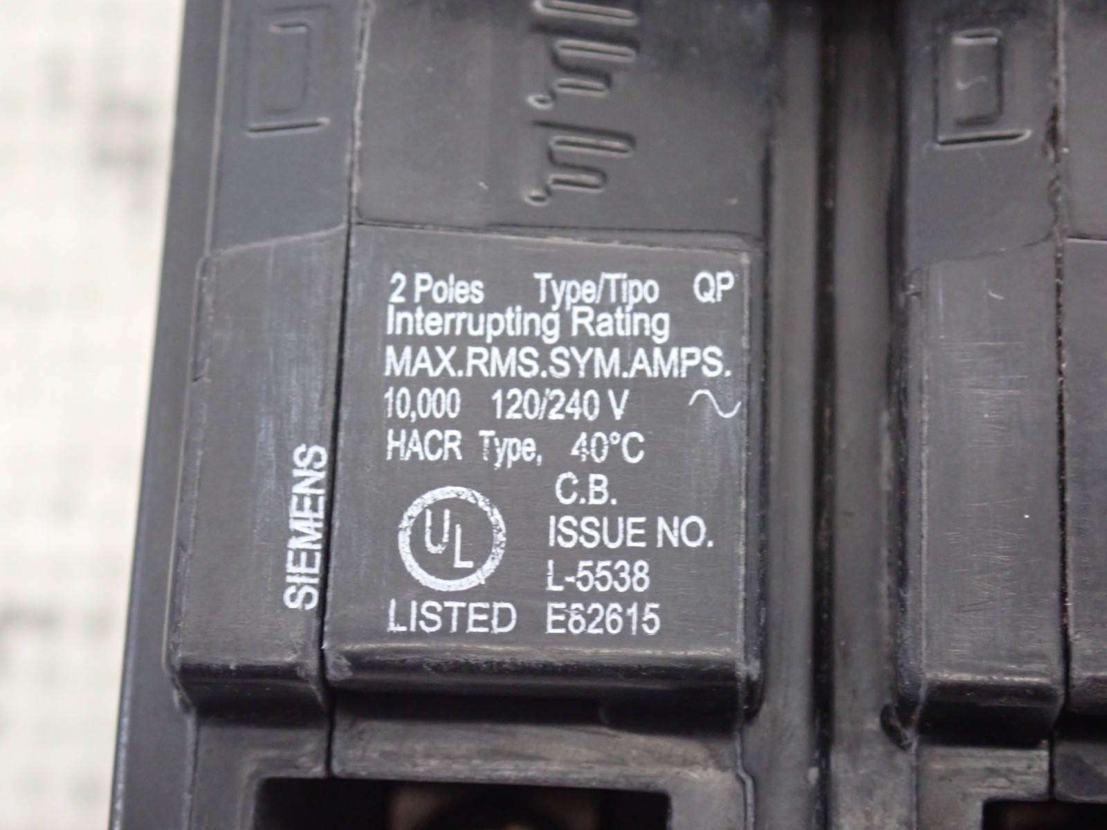 Siemens Q245 45 Amp 2 Pole 120/240V Plug in Circuit Breaker Tested